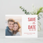 Warme Rode Romantische Foto Save The Date (Staand voorkant)
