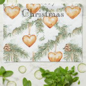 Warme romige karamelharten kerstboomtakken theedoek (Gevouwen)