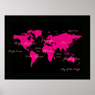 warme roze atlas . kaart van de wereld poster