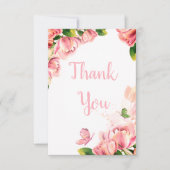 warme roze bloemen vlinders bruiloft bedankkaart (Voorkant)