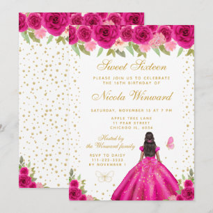 Warme Roze Bloemige Donkere Huid Prinses Sweet Six Kaart