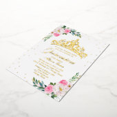 Warme Roze Bloemige Quinceanera  Folie Uitnodiging (Gedraaid)