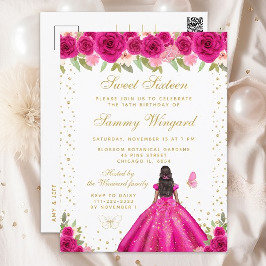 Warme roze bloemrijke donkere huid Prinses Sweet S Briefkaart