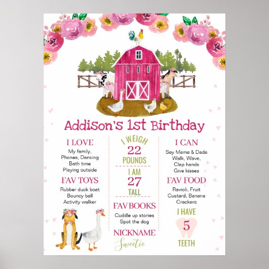 Warme roze Boerderij Birthday Mijlsteen Poster (Voorkant)