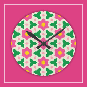 Warme Roze Botanische Bloemen op Mod Geometrisch B Ronde Klok