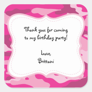 Warme roze Camo Birthday Party Favor Label Sticker