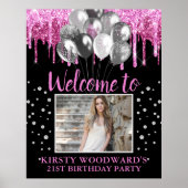 Warme roze druppelaar Glitter & Balloons Birthday Poster (Voorkant)