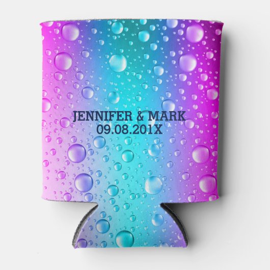 Warme roze en Aqua Blue Gradiënt Water Droplets Blikjeskoeler (Voorkant)