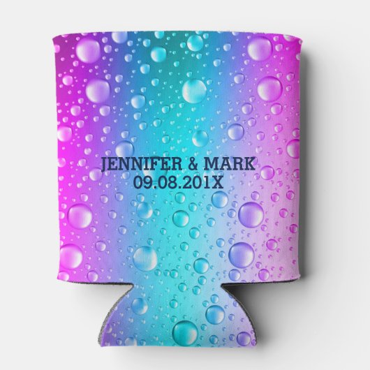 Warme roze en Aqua Blue Gradiënt Water Droplets Blikjeskoeler (Achterkant)