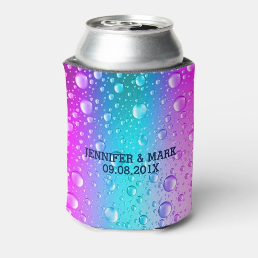 Warme roze en Aqua Blue Gradiënt Water Droplets Blikjeskoeler (Blikje Achterkant)