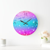 Warme roze en Aqua Blue Gradiënt Water Droplets Grote Klok (Huis)
