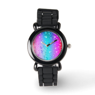 Warme roze en Aqua Blue Gradiënt Water Droplets Horloge