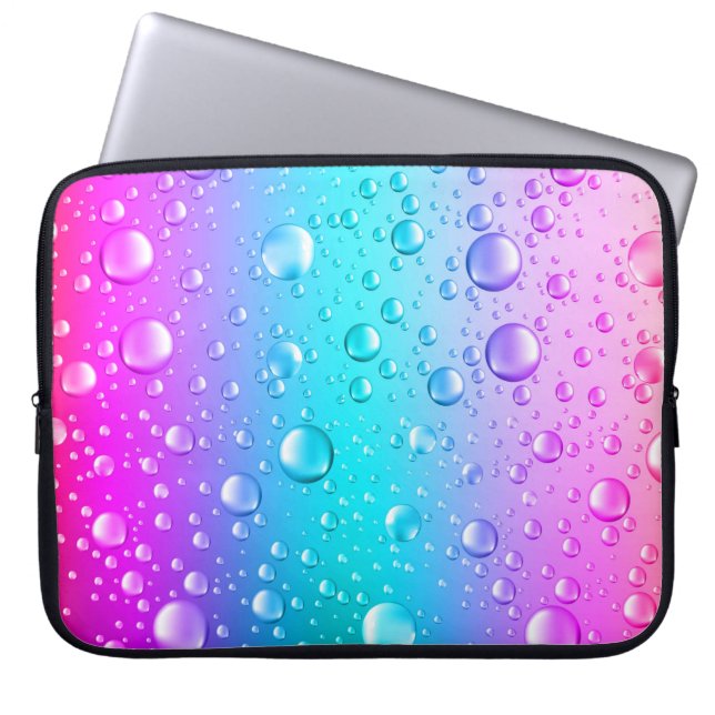 Warme roze en Aqua Blue Gradiënt Water Droplets Laptop Sleeve (Voorkant)