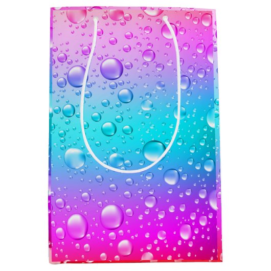 Warme roze en Aqua Blue Gradiënt Water Droplets Medium Cadeauzakje (Voorkant)