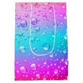 Warme roze en Aqua Blue Gradiënt Water Droplets Medium Cadeauzakje (Achterkant)