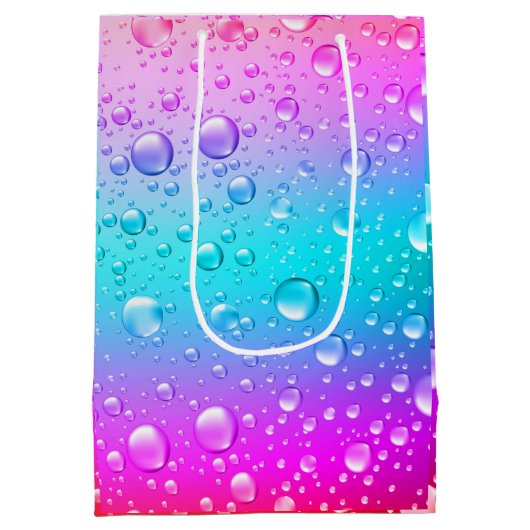 Warme roze en Aqua Blue Gradiënt Water Droplets Medium Cadeauzakje (Achterkant)