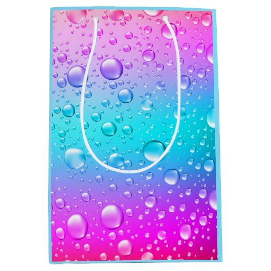 Warme roze en Aqua Blue Gradiënt Water Droplets Medium Cadeauzakje (Voorkant)