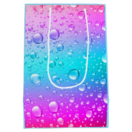 Warme roze en Aqua Blue Gradiënt Water Droplets Medium Cadeauzakje (Achterkant)