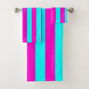 Warme roze en cyaan blauw groene turquoise strepen bad handdoek