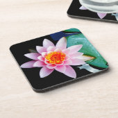 Warme roze en oranje lotuswaterbloem bier onderzetter (Linkerzijde)