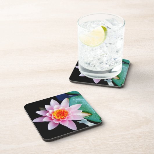 Warme roze en oranje lotuswaterbloem bier onderzetter (Rechterzijde)
