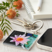 Warme roze en oranje lotuswaterlans sleutelhanger (Voorkant Rechts)