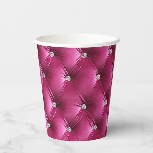 Warme Roze Faux Velvet Papieren Bekers (Achterkant)