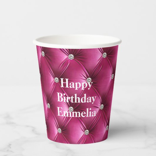 Warme Roze Faux Velvet Papieren Bekers (Voorkant)