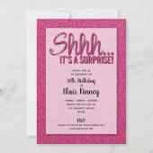 Warme roze Glitter SURPRISE Birthday Invitations (Voorkant)