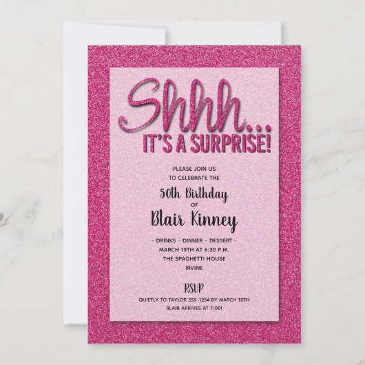 Warme roze Glitter SURPRISE Birthday Invitations (Voorkant)