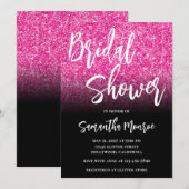 Warme Roze Glitter Zwarte Gradiënt Bruidsfeest Kaart (Voorkant / Achterkant)