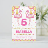 Warme roze goudflamingo Tropical Summer Birthday Kaart (Staand voorkant)