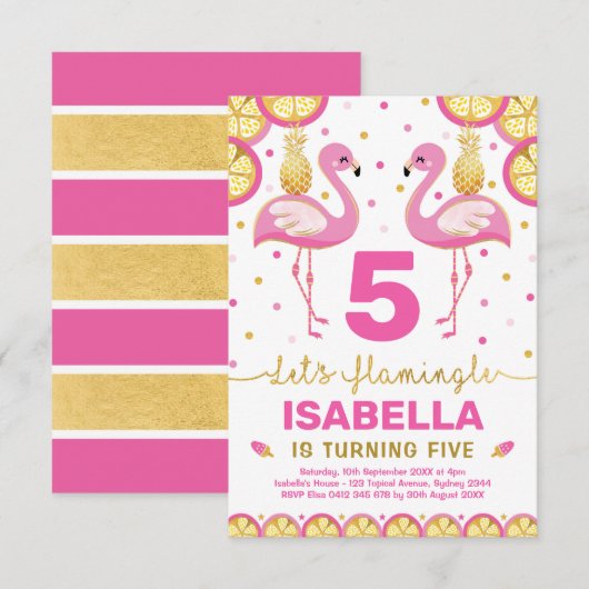 Warme roze goudflamingo Tropical Summer Birthday Kaart (Voorkant / Achterkant)