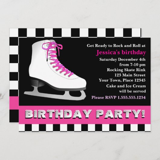 Warme roze ijsschaatsfeest kaart (Voorkant / Achterkant)