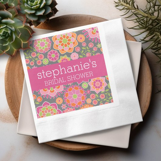 Warme Roze & Lichte Groene Bloemen - Bruidsdiner Servetten