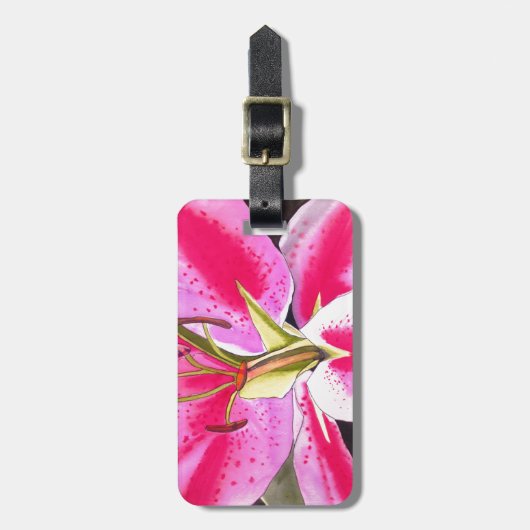 Warme roze Lily Tenerife pop waterverf Bagagelabel (Voorkant verticaal)