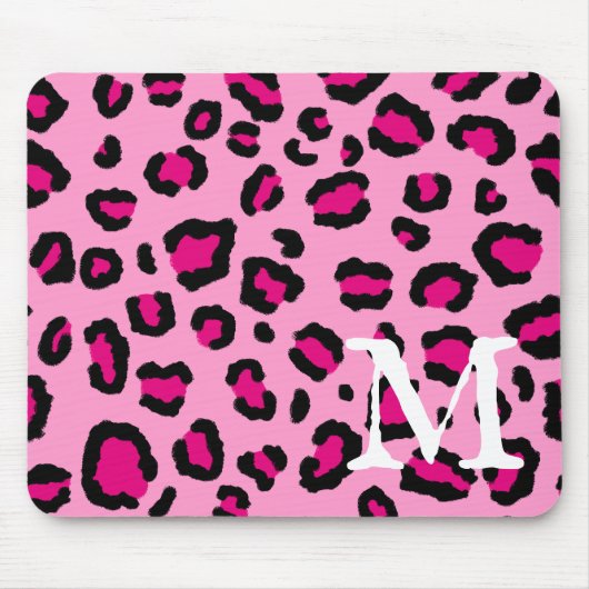 Warme Roze Luipaardprint Monogram Muismat (Voorkant)