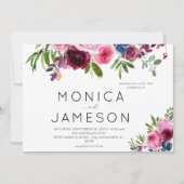Warme Roze & Marineblauwe Bloemige Trouw Uitnodigi Kaart (Voorkant)