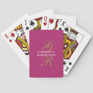 Warme Roze Monogram Gouden script Beginletters Wit Pokerkaarten