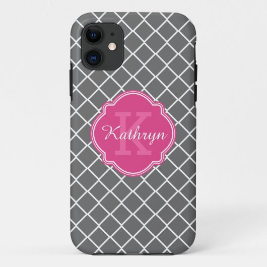 Warme roze monogram grijs diamantpatroon Case-Mate iPhone case (Achterkant)