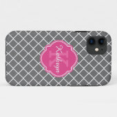 Warme roze monogram grijs diamantpatroon Case-Mate iPhone case (Achterkant (horizontaal))