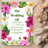 Warme roze orchideeën op het Monstera Tropical Wed Kaart