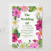 Warme roze orchideeën op het Monstera Tropical Wed Kaart (Voorkant)