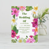 Warme roze orchideeën op het Monstera Tropical Wed Kaart (Staand voorkant)