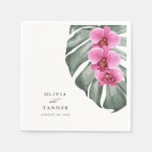 Warme roze orchideeën op het Monstera Tropical Wed Servet (Voorkant)