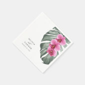 Warme roze orchideeën op het Monstera Tropical Wed Servet (Hoek)