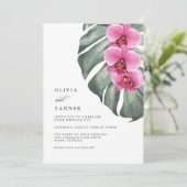 Warme Roze Orchideeën Tropische Bruiloft QR-code Kaart (Staand voorkant)