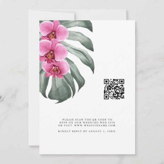 Warme Roze Orchideeën Tropische Bruiloft QR-code Kaart (Achterkant)