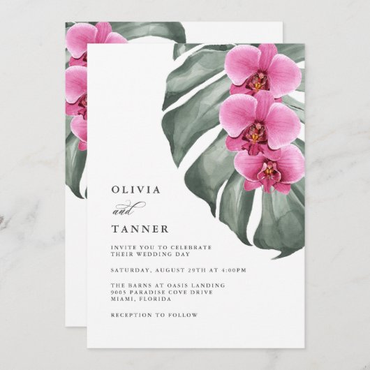 Warme Roze Orchideeën Tropische Bruiloft QR-code Kaart (Voorkant / Achterkant)