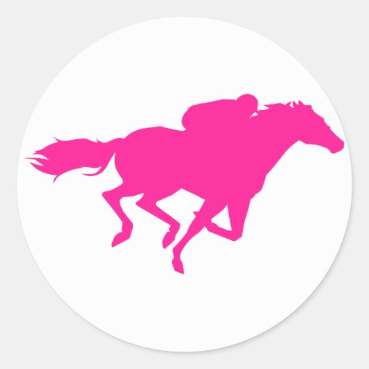 Warme roze paardenraces; racepaarden ronde sticker (Voorkant)